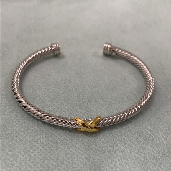 David Yurman Silver Cable Bracelet with Gold Accent - Picture 1 of 5